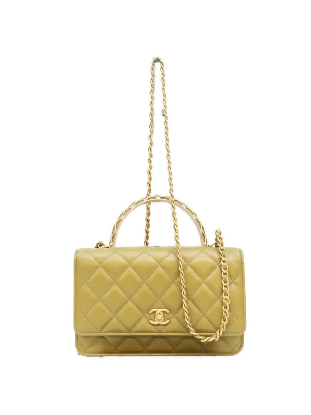 Chanel Khaki Lambskin Quilted Top Handle 2-Way Chain Back Handbag